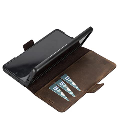Bayelon Samsung Galaxy Z Fold 4 Case, Full Grain Leather Phone Wallet, Folio Phone Wallet Case, Flip Phone Cover, Samsung Z Fold 4 Case With Card Holder, Kickstand, Wireless Charge (Dark Brown) #TOP4