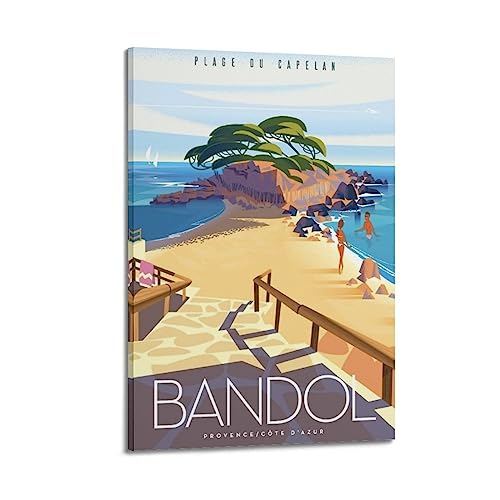 Affiche vintage Bandol Plage du Capelan évocation Côte d'Azur pour salon