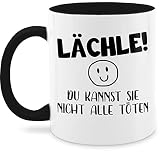 Tasse Tassen 325ml - Statement Sprüche - Lächle du kannst sie nicht alle töten Emoticon schwarz - 325 ml - Schwarz - spruchtasse sprüche, lächeln kaffee kaffeetasse mit spruch sprueche - Q9061