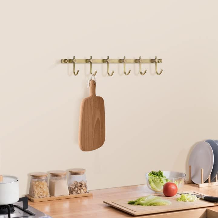WINCASE Brass Hook Rack, Bathroom Towels Hooks Coat Rack, Antique Bath Wall Hook Vintage Mounted Brushed Brass 6 Hooks - Image 5