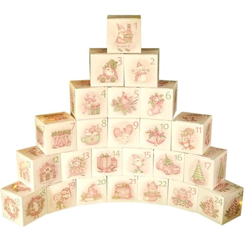 moin moin アドベントカレンダー ボックス のみ 中身なし 紙箱 7×7×7cm 24個セット / クリスマス カレンダー カウントダウン ラッピング プレゼント デコレーション 飾り 装飾 24日まで エコ ペーパー SDGs 総柄 サンタ トナカイ ピンク ベージュ ホワイト アニマル 動物 2411ra504のサムネイル