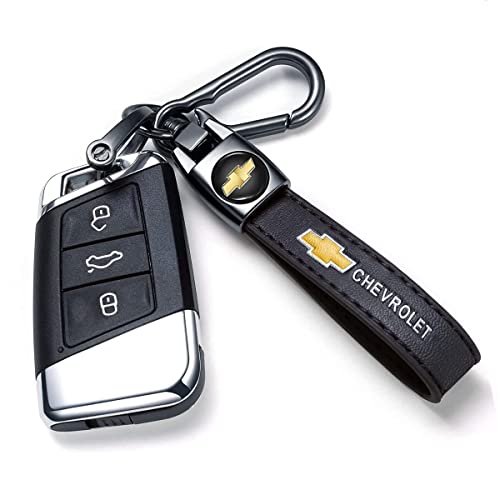 Image of Genuine Leather Key Chain Set for Chevy Malibu Camaro Trax Traverse Sonic Cruze Volt Equinox Spark Keyring Keychain Accessories Family Present(Black)