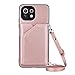 Produktbild YMCASE Handykette für Xiaomi Mi 11 Lite PU-Leder Hülle- Handyhülle mit Band zum Umhängen - Hülle mit Kartenfach und Portmonee - Klapptasche Handytasche Case mit Kette Handy-Kette,Rosengold