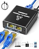 Gigabit Ethernet Splitter 1 to 2, LAN Cable Splitters High Speed 1000Mbps RJ45 Ethernet Switch with USB C Power Cable for Cat5/5e/6/7/8 Cable