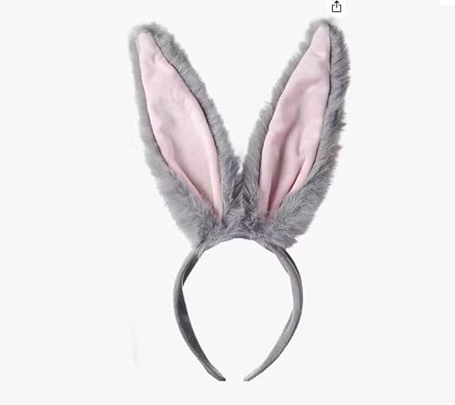 Plush Bunny Ears Headband, Furry Easter Costume Accessory (Gray)