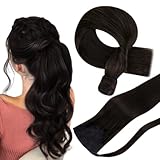 Hetto Brown Ponytail Extensions Human Hair Ponytail Extensions #2 Darkest Brown Pony Tails Hair Extensions Natural One Piece Hairpieces 12 Inch 70g