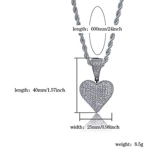 Jinao Iced Out Club Diamond Heart Spade Playing Cards Simulated Lab Diamonds Pendant Necklace (Heart-Silver) #TOP2