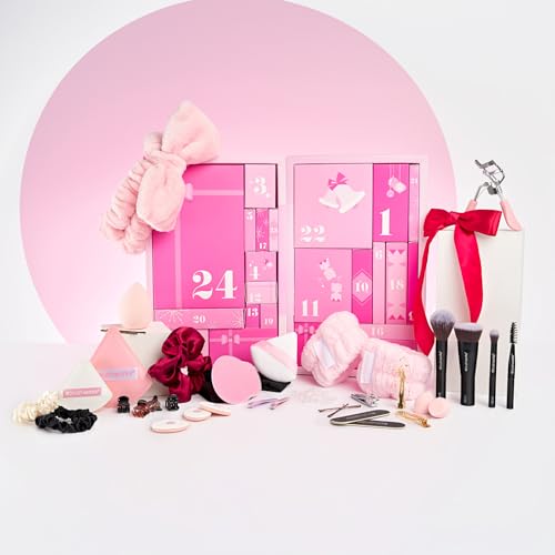 Brushworks Beauty Countdown Advent Calendar 24 Days of Makeup Brushes Sponges Hair Accessories & Beauty Tools | Over 88 Value | 15 Full-Size + 9 Travel-Size Products | Cruelty-Free & Vegan