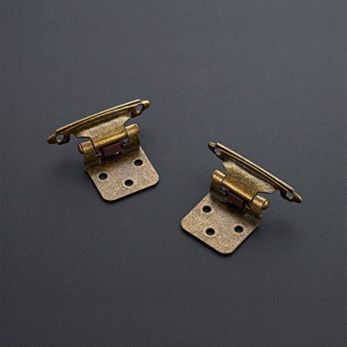 Image of Ravinte 50 Pack (25 Pairs) 1 /2 inch Overlay Cabinet Hinges, Self-Closing Semi-Concealed Face Mount, Antique Brass Decorative Hardware with Door Bumpers for Kitchen & Cupboard Doors