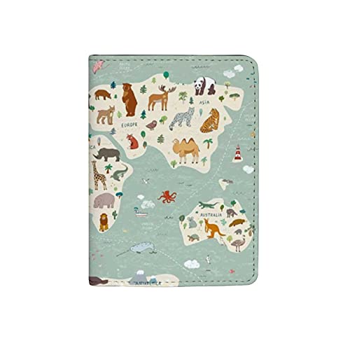 Xollar Passport Holder Covers World Map Cute Animals Pu Leather Travel Wallet Case For Women Men, 3.94 X 5.5 Inch #TOP2