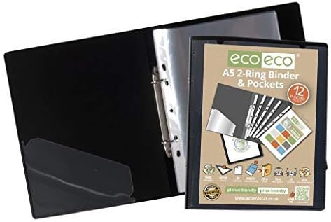 eco-eco A5 65% Recycled Presentation Ring Binder with 12 Multi Punched Pockets Black eco045