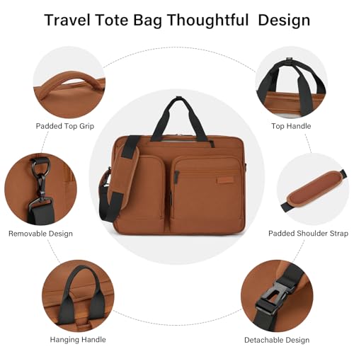 Hanke Convertible Laptop Bag, 3 In 1 Briefcase Backpack for 17.3 Inch Laptop, Computer Work Bag for Men Women, Water Resistant Business Messenger Shoulder Bag for Office Commute Travel, Brown - image 7