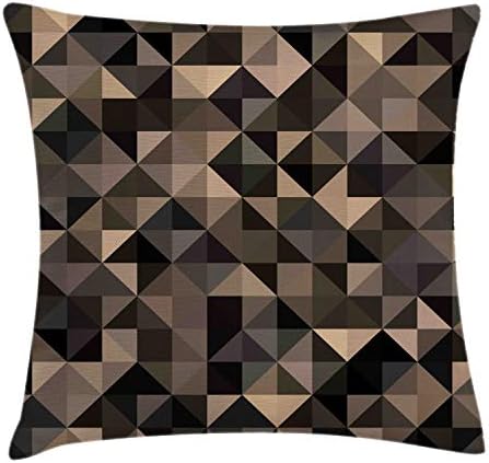 Lunarable Contemporary Throw Pillow Cushion Cover, Diamond Pattern with Triangles Abstract Artwork Ornamental Illustration, Decorative Square Accent Pillow Case, 20" X 20", Black Brown
