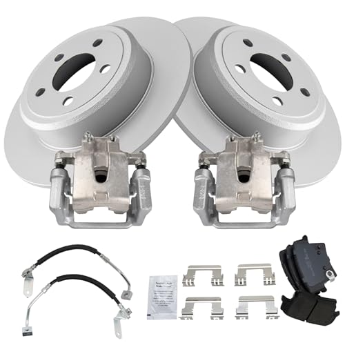Image of TRQ Rear Brake Pad & Rotor Kit Semi-Metallic Premium G-Coated Compatible with 2009 Dodge Challenger