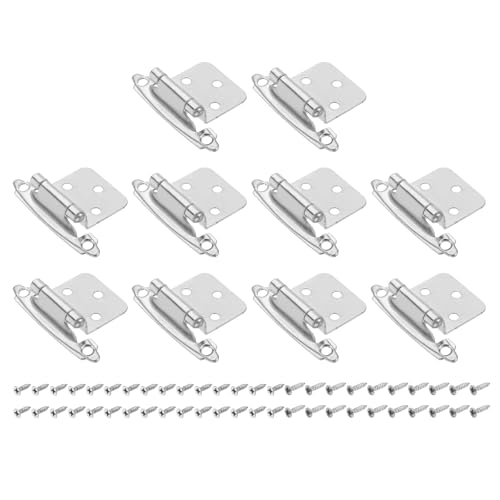 QUARKZMAN Bisagras Para Gabinete Cocina Inset, 20Pcs Bisagras Semiocultas Media Superposición 1/2, Gabinete Para Montaje Superficial Bisagras Autocerrantes Con Tornillos, Plata Níquel