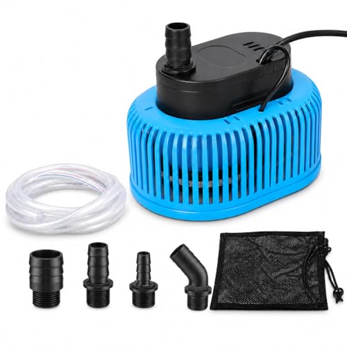 850 GPH Submersible Water Pump 75W Pool Cover Pump with Automatic On/Off 5 m Drain Hose 7.5 m Power Cord and 4 Hose Adapters for Ponds Hot Tubs and Water Tanks - Blue