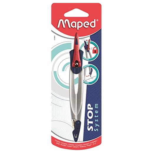 Maped - Compas Maped Stop System - Système de Verrouillage Breveté - Tracé Parfait - Compas Mine Avec Sécurité Protège Pointe Sèche et Mine - Gris