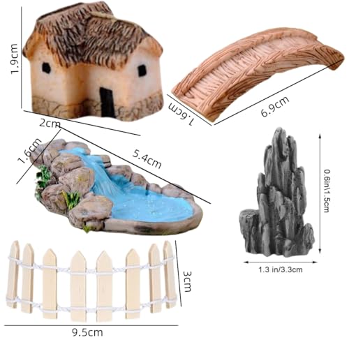 JFangZHZH 5 Stück Gartenzubehör Miniaturbrücke,Fee Garten Miniaturen Zubehör,Miniatur-Bonsai,Brücke Haus Landschaft Wasser Brunnen Zaun Figuren Teich,für DIY Handwerk Garten Sukkulent Dekor