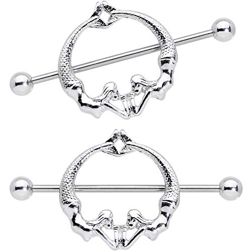 Body Candy 2Pc 14G Nipplerings Piercing Womens Steel Nautical Mermaid Nipple Shield Nipple Ring Set 13/16" #TOP22