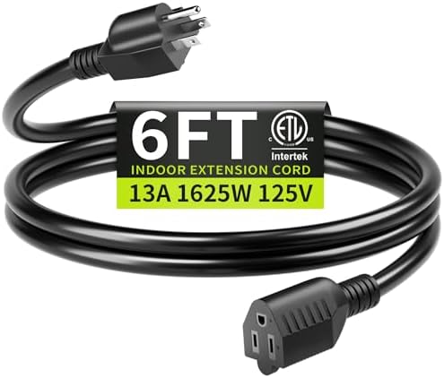 Seeklyze 16/3 Black Extension Cord 6 FT Indoor, Short Extension Cord | Short Extension Cord 6FT for Laptops, Coffee Makers, 3 Prong Small Resistant Cable Flexible, 13A 125V 1625W ETL Listed - View 3