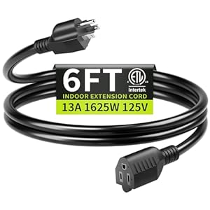 16/3 Black Extension Cord 6 FT Indoor, Short Extension Cord for Laptops, Coffee Makers, Office Home Appliances, 3 Prong Small Resistant Cable Flexible, 13A 125V 1625W ETL Listed