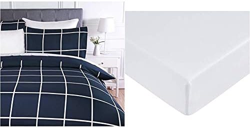 Amazon Basics Microfiber Duvet Cover Set, Light weight 135 x 200 cm, Single - Dusty Blue Trellis