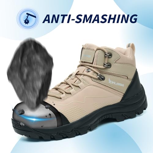 Image of Waterproof Steel Toe Boots for Men Wide Width Non Slip Work Boots Lightweight Slip Resistant Safety Shoes Indestructible Construction Composite Toe Sneakers