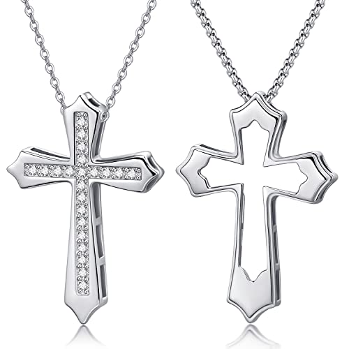 Matching Cross Necklace 925 Sterling Silver Silver/Black Cross Pendant Religious Jewelry Christian Baptism Gift for Men Women