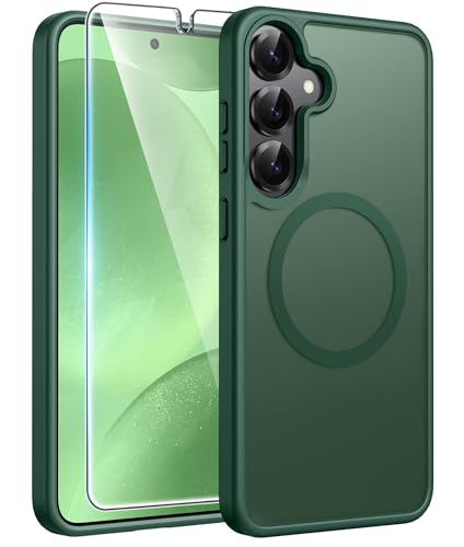 Image of FNTCASE for Samsung Galaxy S25 /S24 Case: Galaxy S24 /S25 Phone Case [Fit with Magsafe] Translucent Matte Case [Screen Protector] Military Grade Shockproof Protective Phone Cover-Green