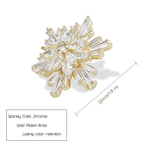 Image of Women's Cubic Zircon Snowflake Brooch Pins Elegant Clear Crystal Ice Flower Lapel Pin Breastpin