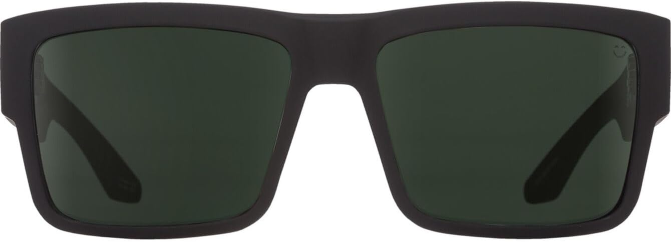 SPY Optic Cyrus, Square Sunglasses, Color and Contrast Enhancing Lenses, Soft Matte Black - Happy Gray Green Polarize Lenses