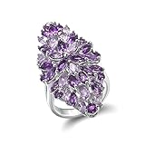 Dsnyu Sterling Silver 925 Woman's Rings, Amethyst Matching Couple Rings Silver, Flower Customized Size Band Ring for Anniversary
