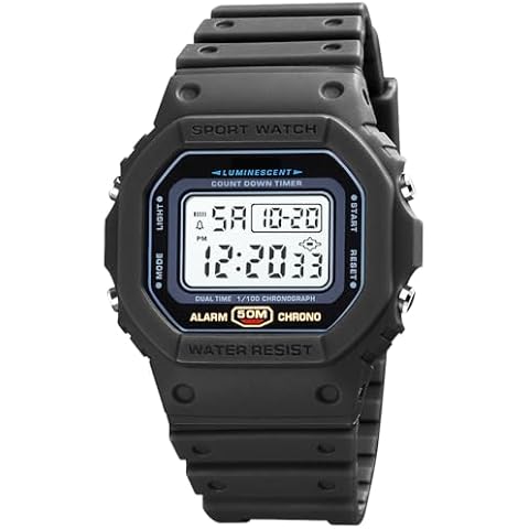 PASOY Fashion Watches for Men and Women Unisex Summer Digital Backlight Casual Waterproof Outdoor Sports Swim Colorful Rubber Watch Reloj (Black) Cover