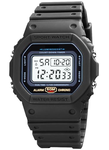 PASOY Relojes de moda para hombres y mujeres, unisex, de verano, con retroiluminación digital, casual, impermeable, deportes al aire libre, natación, colorido reloj de goma, Negro -, Casual PASOY Relojes de moda para hombres y mujeres, unisex, de verano, con retroiluminación digital, casual, impermeable, deportes al aire libre, natación, colorido reloj de goma, Negro -, Casual