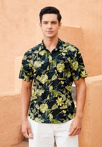 Enlision Hawaiian Shirt for Men Short Sleeve Button Down Floral Funky Casual Flowers Palm Tree Pineapple Print Shirt for Beach Holiday Hawaii Shirts Unisex