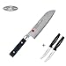 Produktbild Kasumi Santokumesser 18 cm Masterpiece Damast MP07 plus 2 x SCHARFsinnig Pizza- und Steakmesser ultra-sägescharf