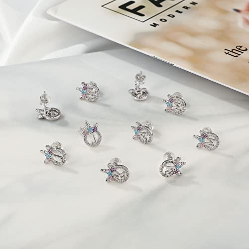 Unicorns Gifts For Girls, Sterling Silver Post Cz Unicorn Stud Earrings Letter A Initial Stud Earrings Kids Earrings Unicorn Earrings For Little Girls Kids Jewelry For Girls Little Girls Jewelry #TOP5