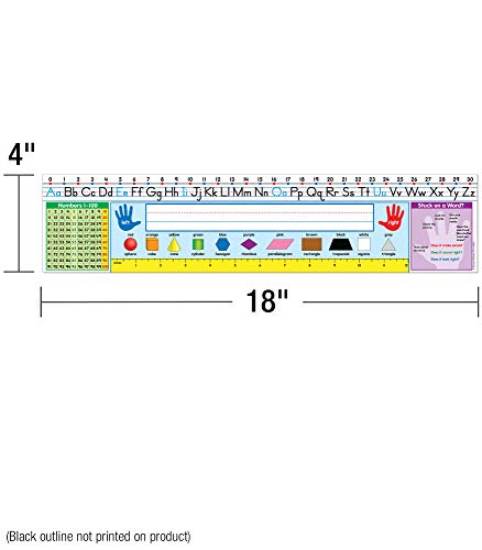 Carson Dellosa 30-Piece 17 1/2” X 4” Quick Stick Traditional Manuscript Name Tags For Classroom, Adhesive Name Plates For Student Desks, Classroom Name Tags With Ruler, Shapes, Numbers, And Alphabet #TOP2