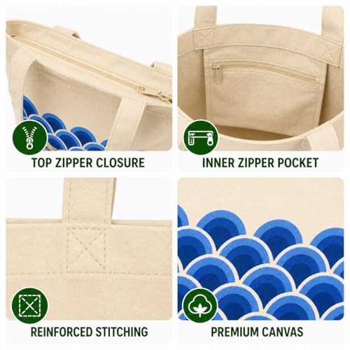 Image of Canvas Tote Bag for Women with Zipper