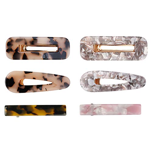 Jaciya Acrylic Resin Hair Barrettes Alligator Hair Clips, 6 PCS Hair Clips Marble Pattern Hairpins Geometric Alligator Clips for Women Hair Accessories Birthday Christmas Valentines Day Gifts