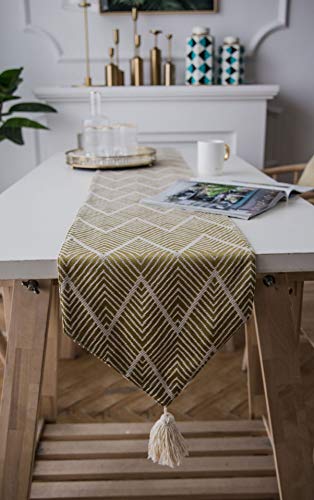 Chemin de table lavable et résistant jaune motif géométrique nordique pour protéger la table