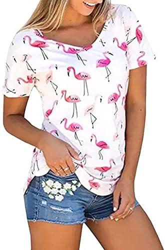 Ykomow Floral Flamingos T Shirt Womens Short Sleeve Casual Hawaiian Shirt Tee Tops (M, White)