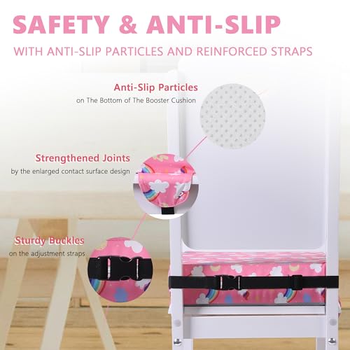 Image of Booster Seat for Kitchen Chair, Toddler Booster Seats for Dining Table with Adjustable Straps Portable for Travel Camping Eating, Booster Cushion for Table for Baby Child Infant Kid Boy Girl