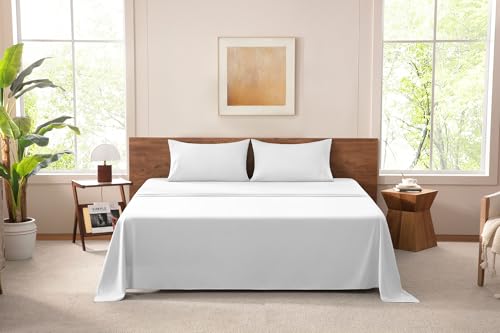 MISSQ California King Size Bed Sheets Set - Cooling, Extra Soft, Wrinkle & Fade Resistant, Hypoallergenic - 4 Piece Hotel Luxury Microfiber Sheets with 16 Inch Deep Pocket, Cal King, White