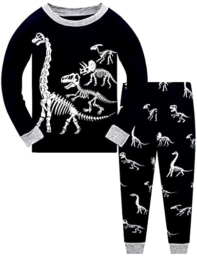 Popshion Glow in the Dark Pyjamas Boys Dinosaur Pjs 100% Cotton Toddler 2 Piece Long Sleeve Sleepwear Kids Halloween Clothes Set Dino Shirt 9-10 Years