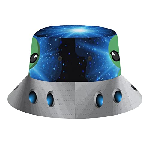 Bucket Hat Space Spacecraft Ufo Trippy Alien Fashion Unisex Packable Travel Sun Caps Teens Women Men Novelty Outdoor Hats #TOP6