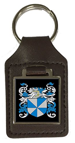 Porte-clés en cuir véritable avec blason familial Kenvik marron traditionnel