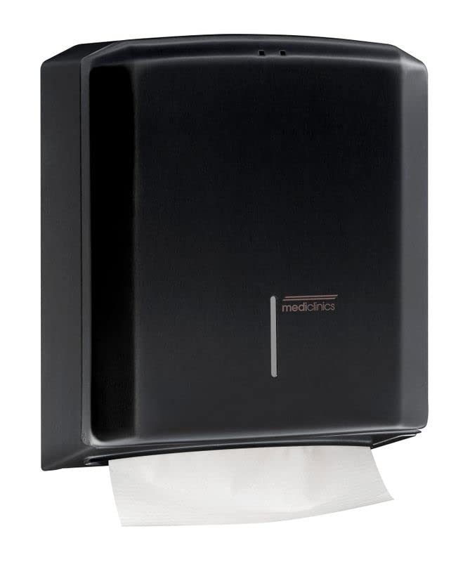 Dispensador de toallas de papel Mediclinics, color negro, de acero, para montaje en pared