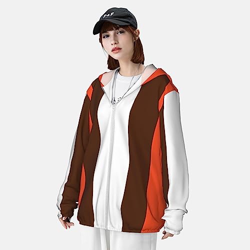 TOMPPY Jaqueta com capuz com estampa de listras laranja e branco com proteção solar, leve, manga com
