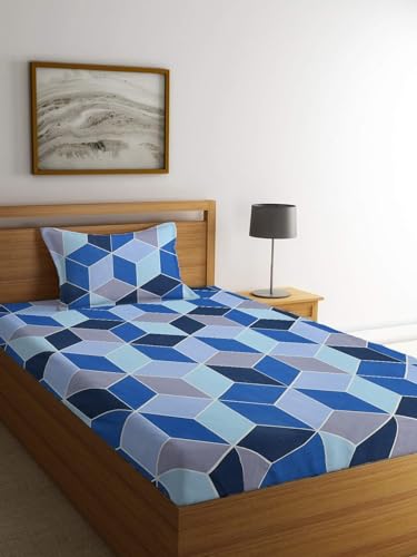 Image of KAWI Single Bedsheet Elastic Fitted 72X48X6 Inches Glace Cotton with 1 Pillow Cover (72 inchX 48 inchXup to 8 Inche Mattress) Football Print